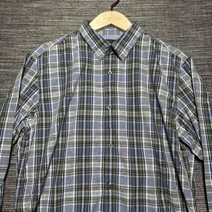 Banana Republic Shirt Men's LT Blue Green Plaid Long Sleeve Button Up